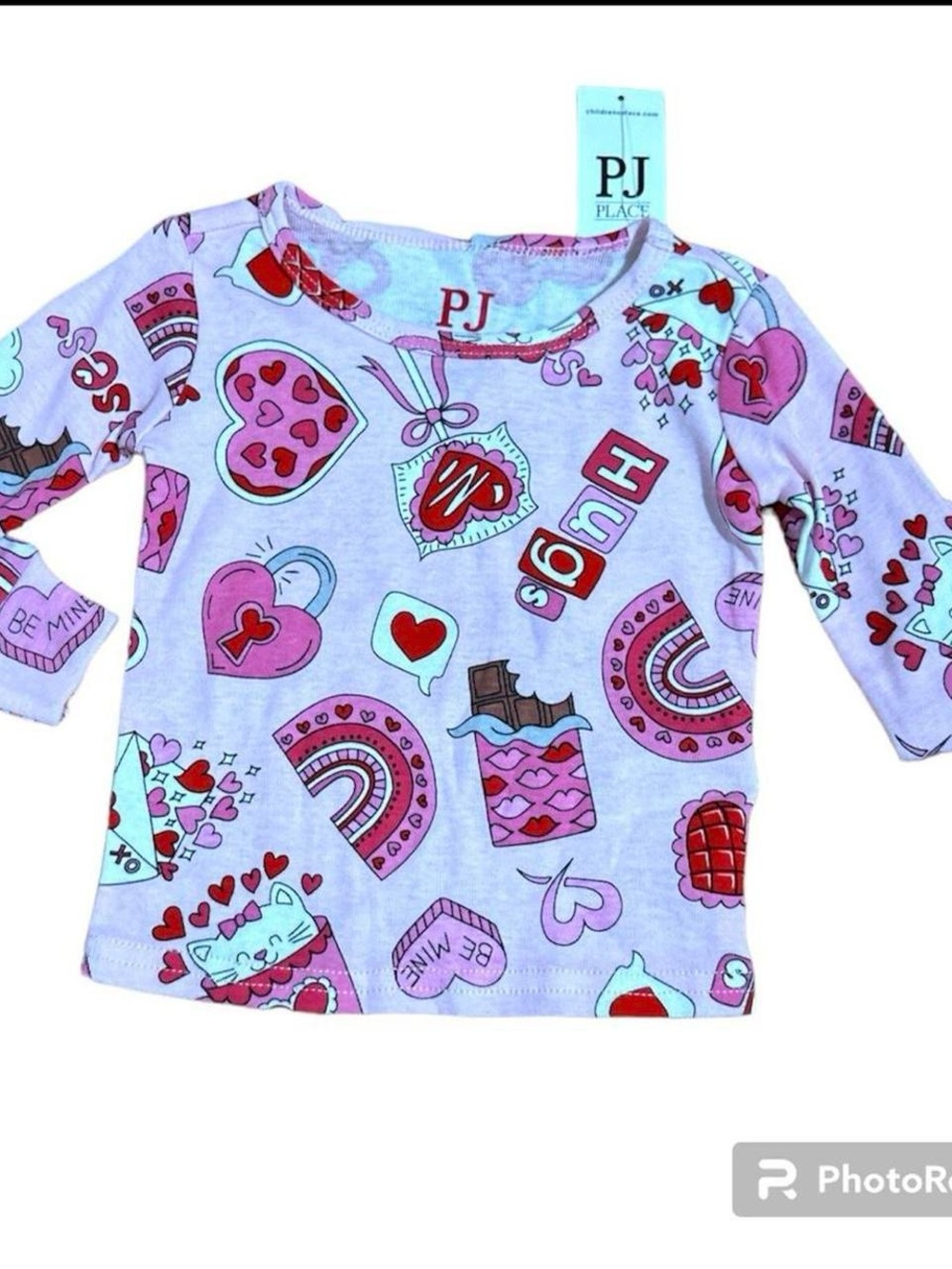 PJ Place Girls Valentine’s Pajama Top Hearts & Candy Print, Long Sleeve, 3-6M